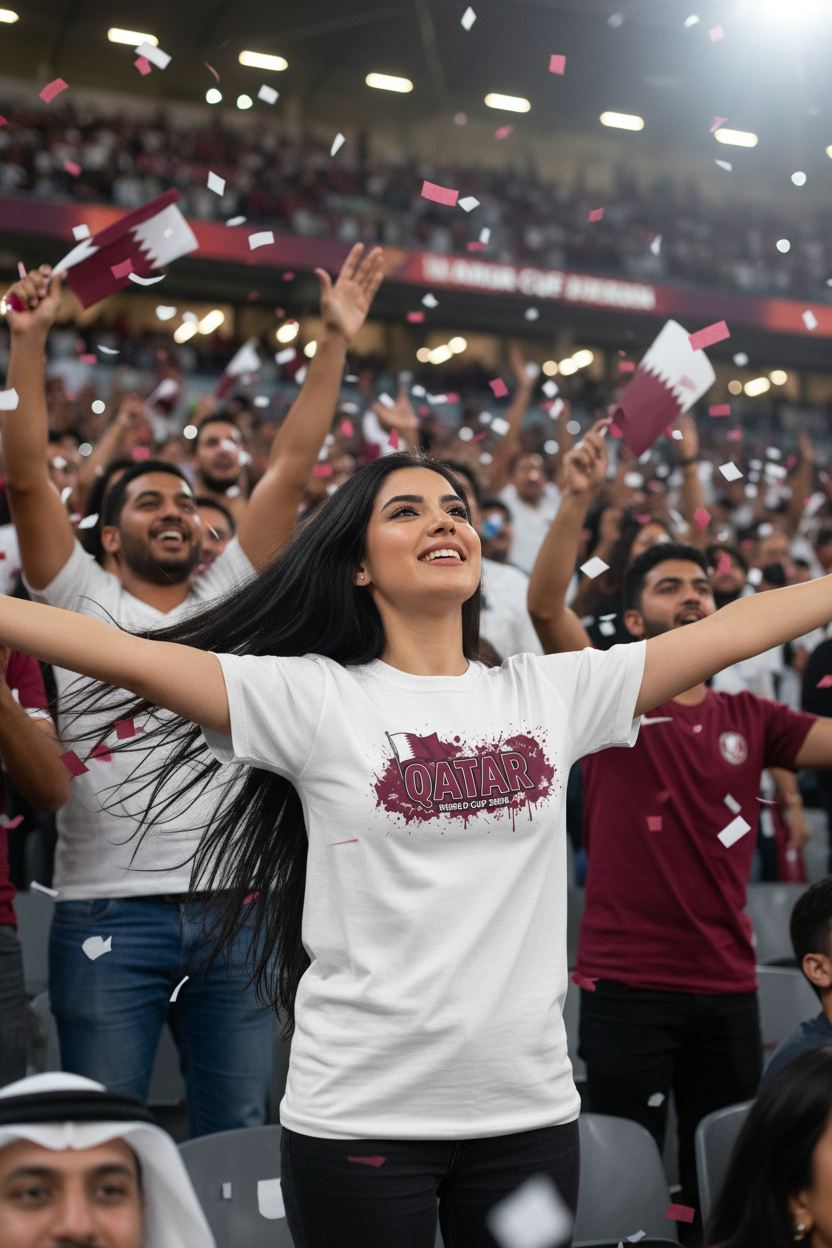 Qatar World Cup 2026 T-Shirt - Bold Graffiti Flag Design by StayClothed.com