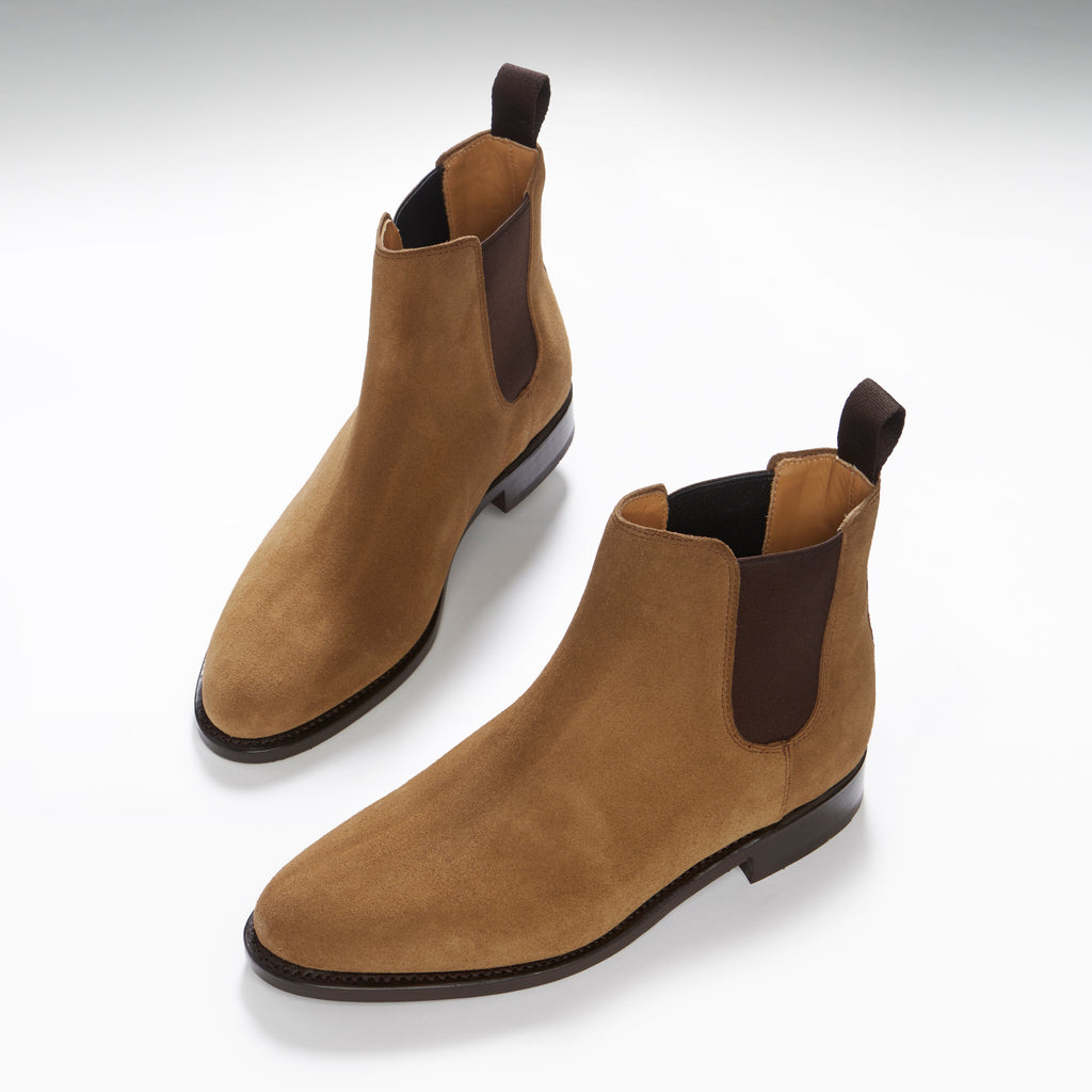 Hugs & Co Womens Tobacco Suede Chelsea Boots Welted Leather Sole