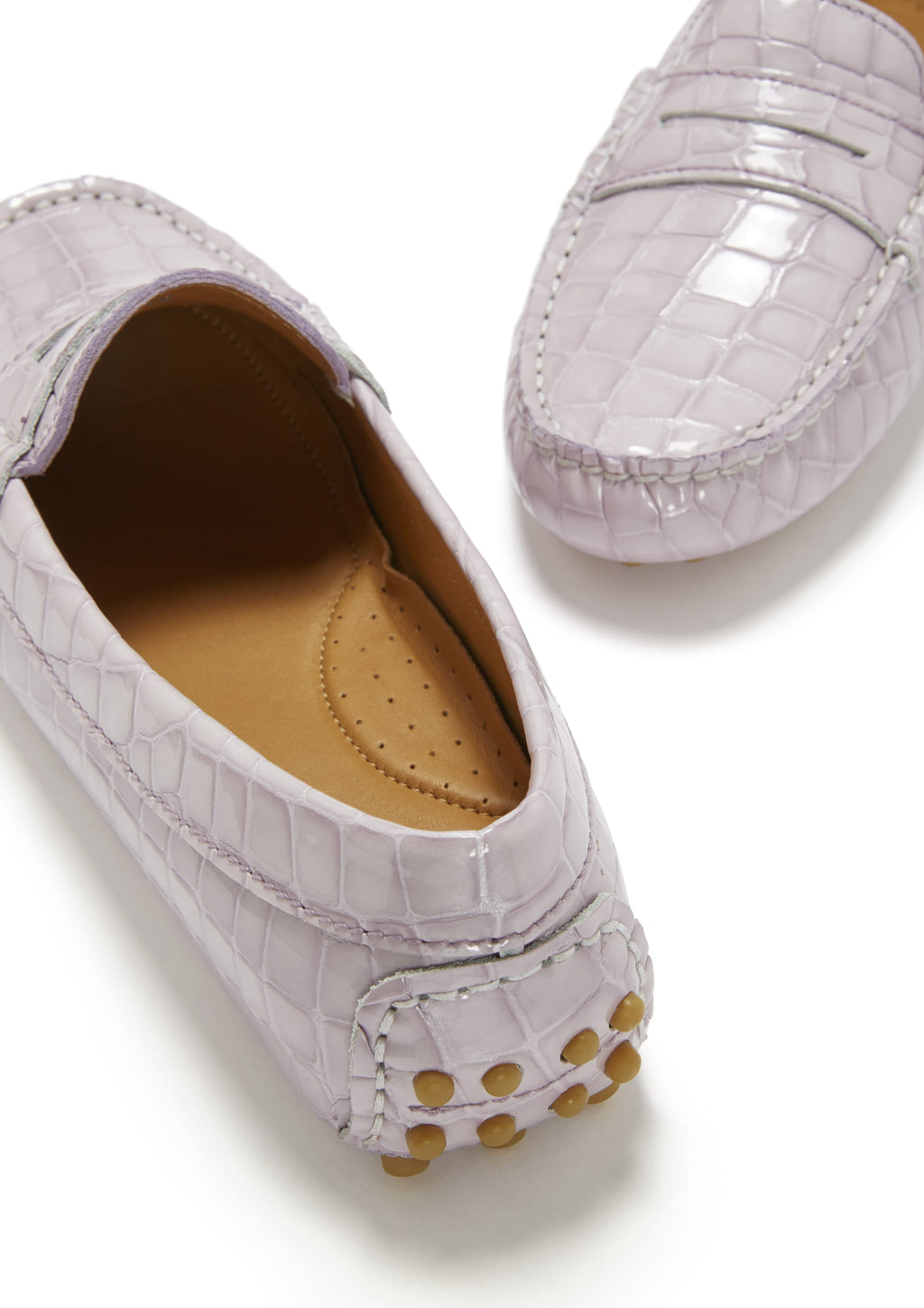 Hugs & Co Womens Penny Driving Loafers Lilac Croc Print Patent Leather