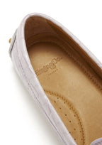 Hugs & Co Womens Penny Driving Loafers Lilac Croc Print Patent Leather
