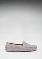 Hugs & Co Womens Penny Driving Loafers Lilac Croc Print Patent Leather