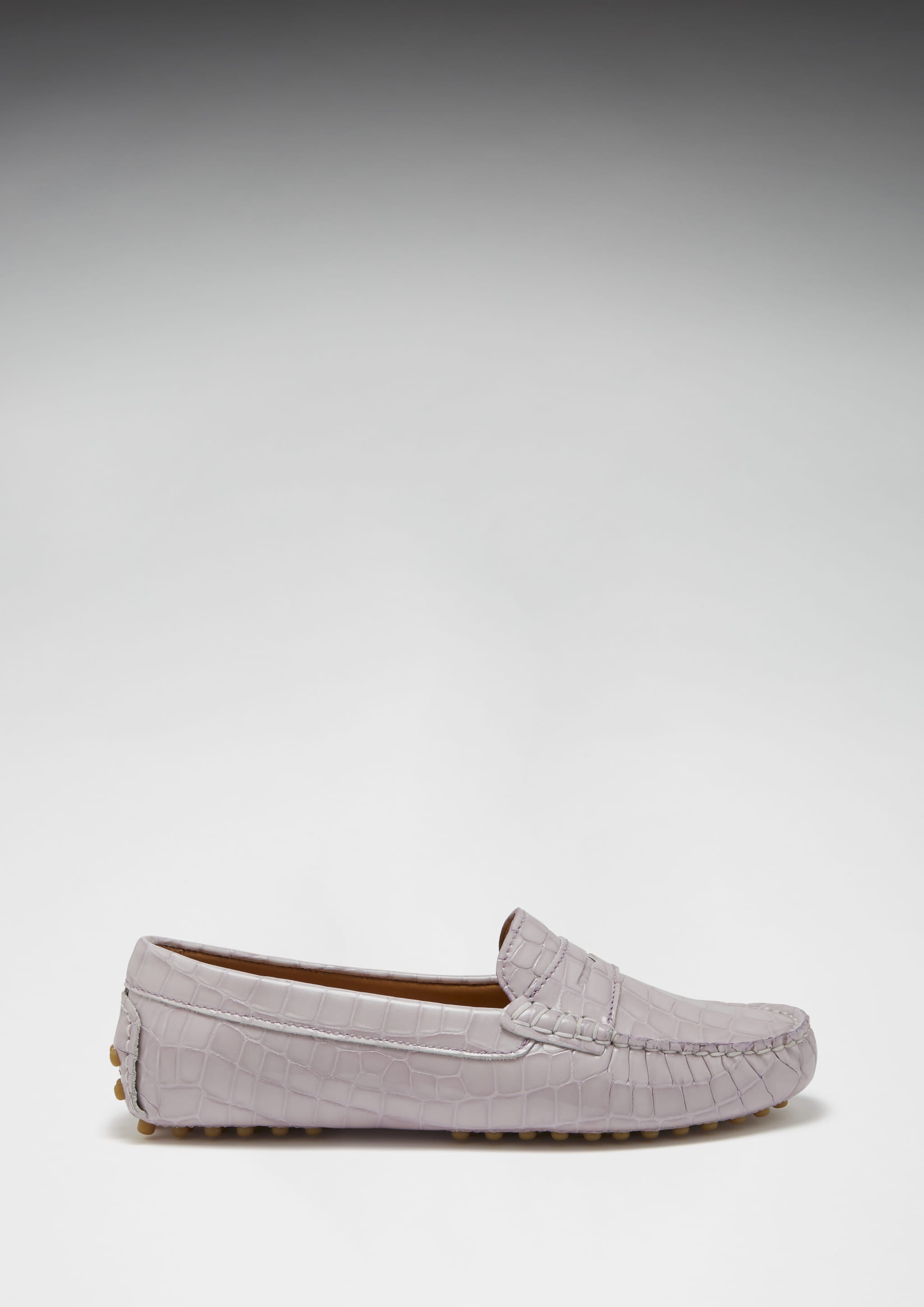 Hugs & Co Womens Penny Driving Loafers Lilac Croc Print Patent Leather
