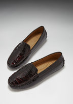 Hugs & Co Womens Penny Driving Loafers Brown Croc Print Patent Leather