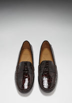 Hugs & Co Womens Penny Driving Loafers Brown Croc Print Patent Leather