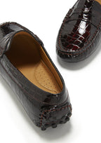 Hugs & Co Womens Penny Driving Loafers Brown Croc Print Patent Leather
