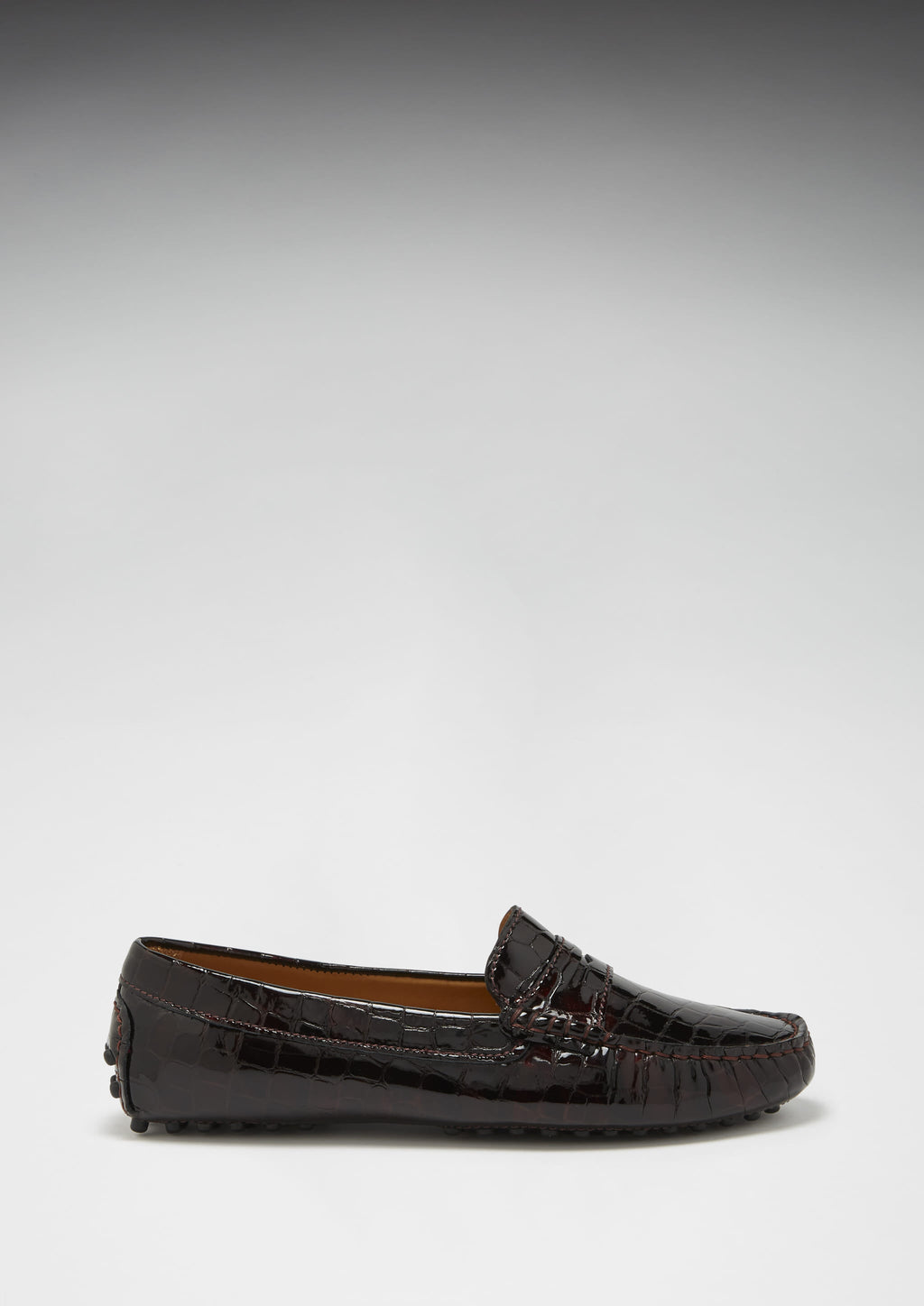 Hugs & Co Womens Penny Driving Loafers Brown Croc Print Patent Leather