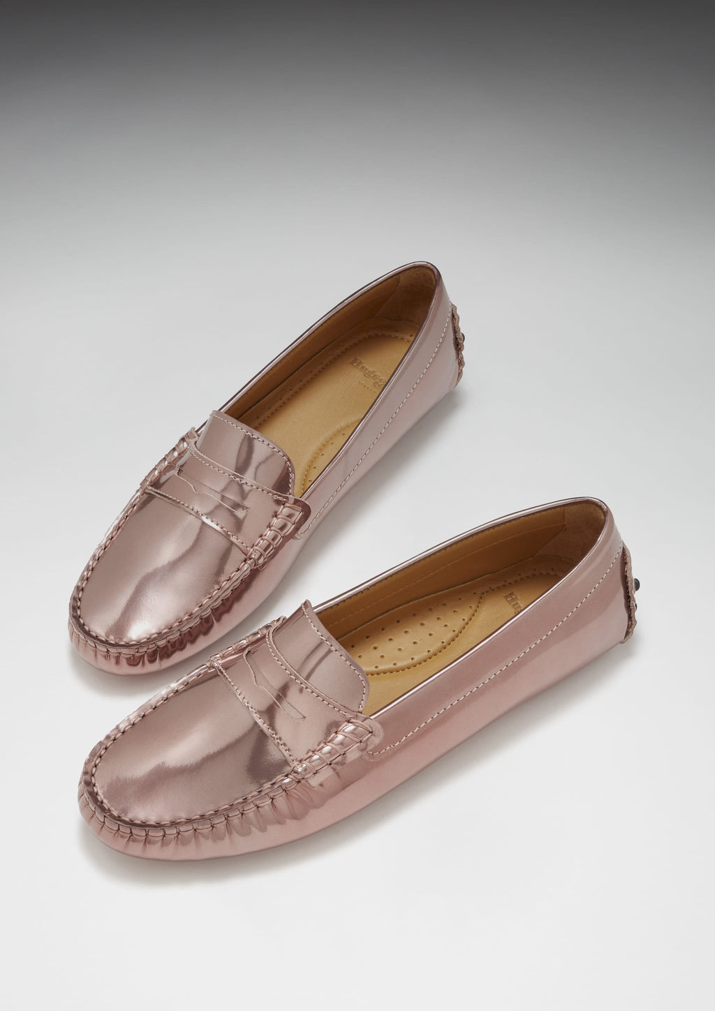 Hugs & Co Womens Penny Driving Loafers Rose Gold Patent Leather