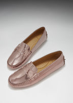 Hugs & Co Womens Penny Driving Loafers Rose Gold Patent Leather