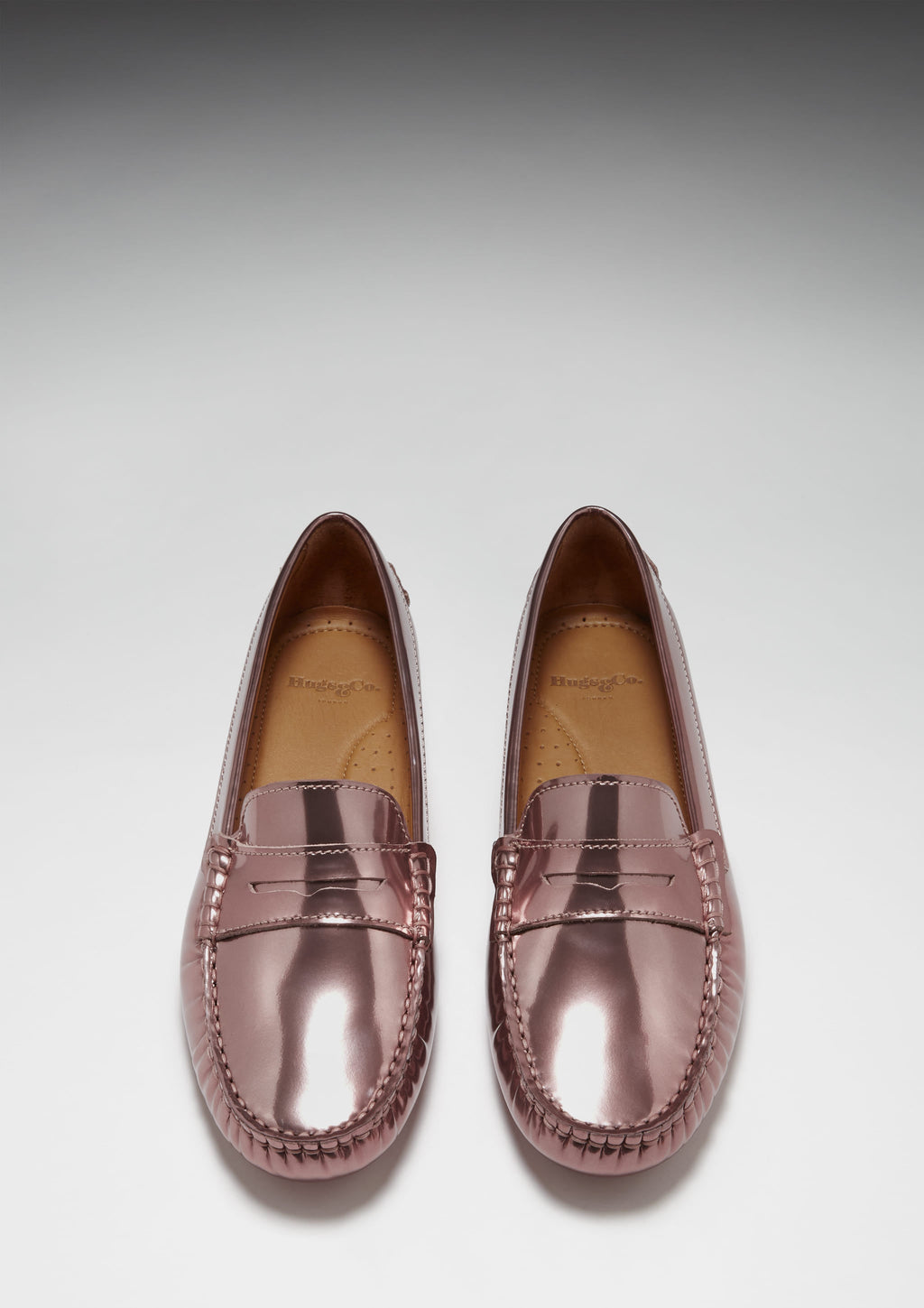 Hugs & Co Womens Penny Driving Loafers Rose Gold Patent Leather