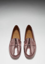 Hugs & Co Womens Penny Driving Loafers Rose Gold Patent Leather