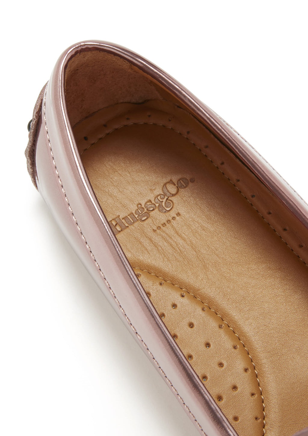 Hugs & Co Womens Penny Driving Loafers Rose Gold Patent Leather