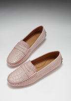Hugs & Co Womens Penny Driving Loafers Powder Pink Print Patent Leather