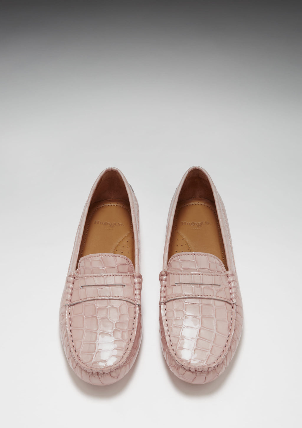 Hugs & Co Womens Penny Driving Loafers Powder Pink Print Patent Leather