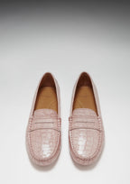 Hugs & Co Womens Penny Driving Loafers Powder Pink Print Patent Leather
