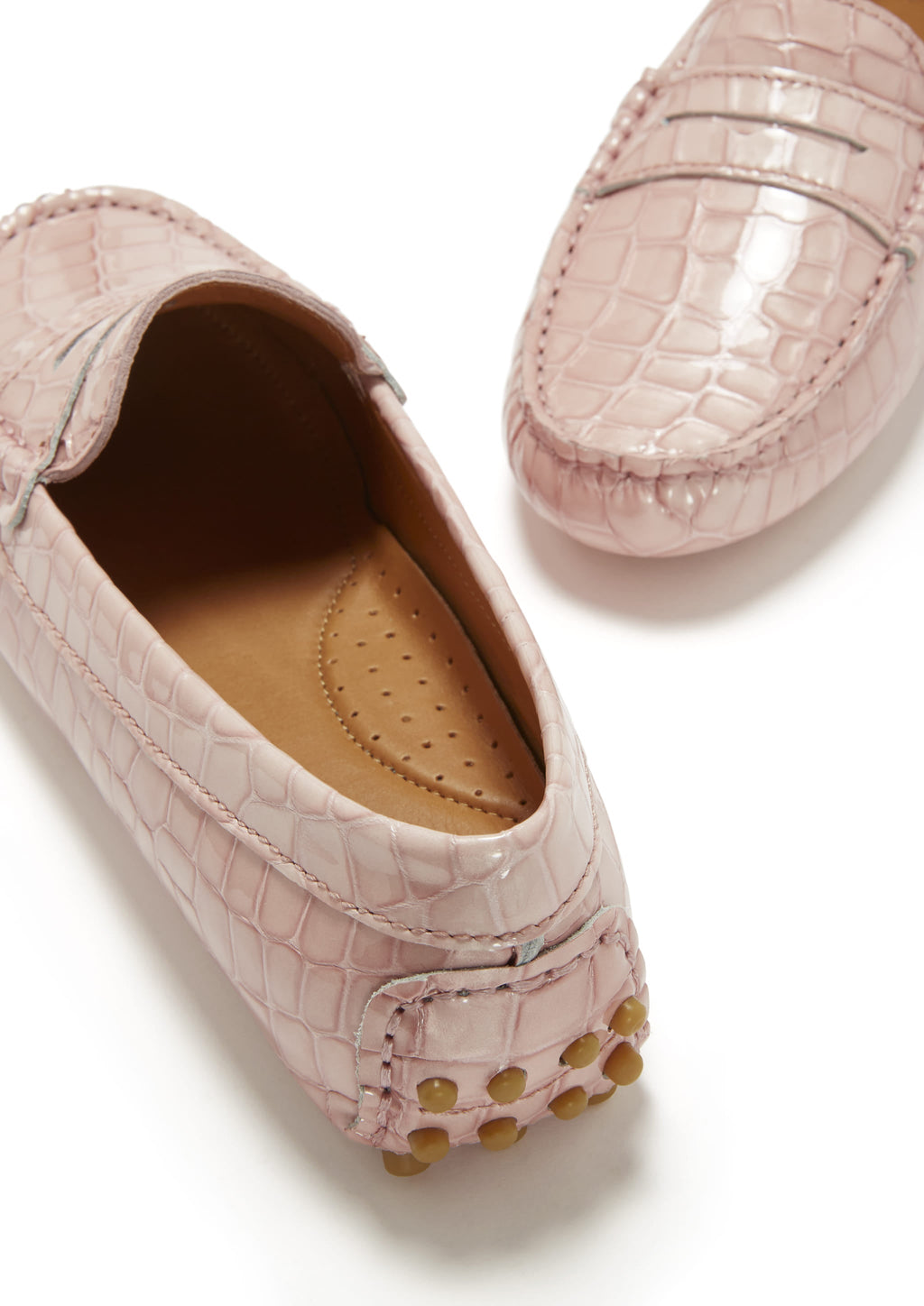 Hugs & Co Womens Penny Driving Loafers Powder Pink Print Patent Leather