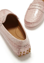 Hugs & Co Womens Penny Driving Loafers Powder Pink Print Patent Leather