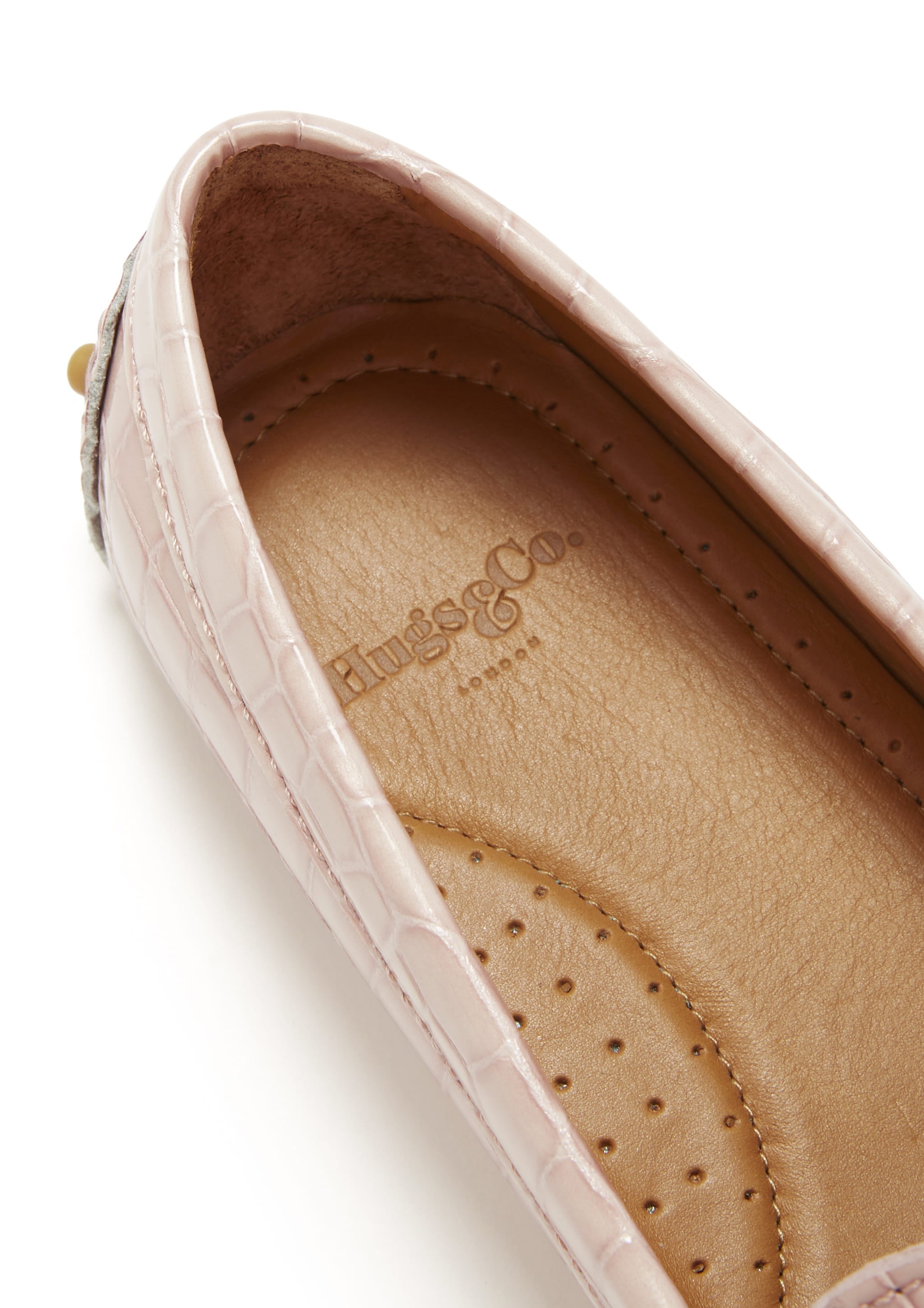 Hugs & Co Womens Penny Driving Loafers Powder Pink Print Patent Leather