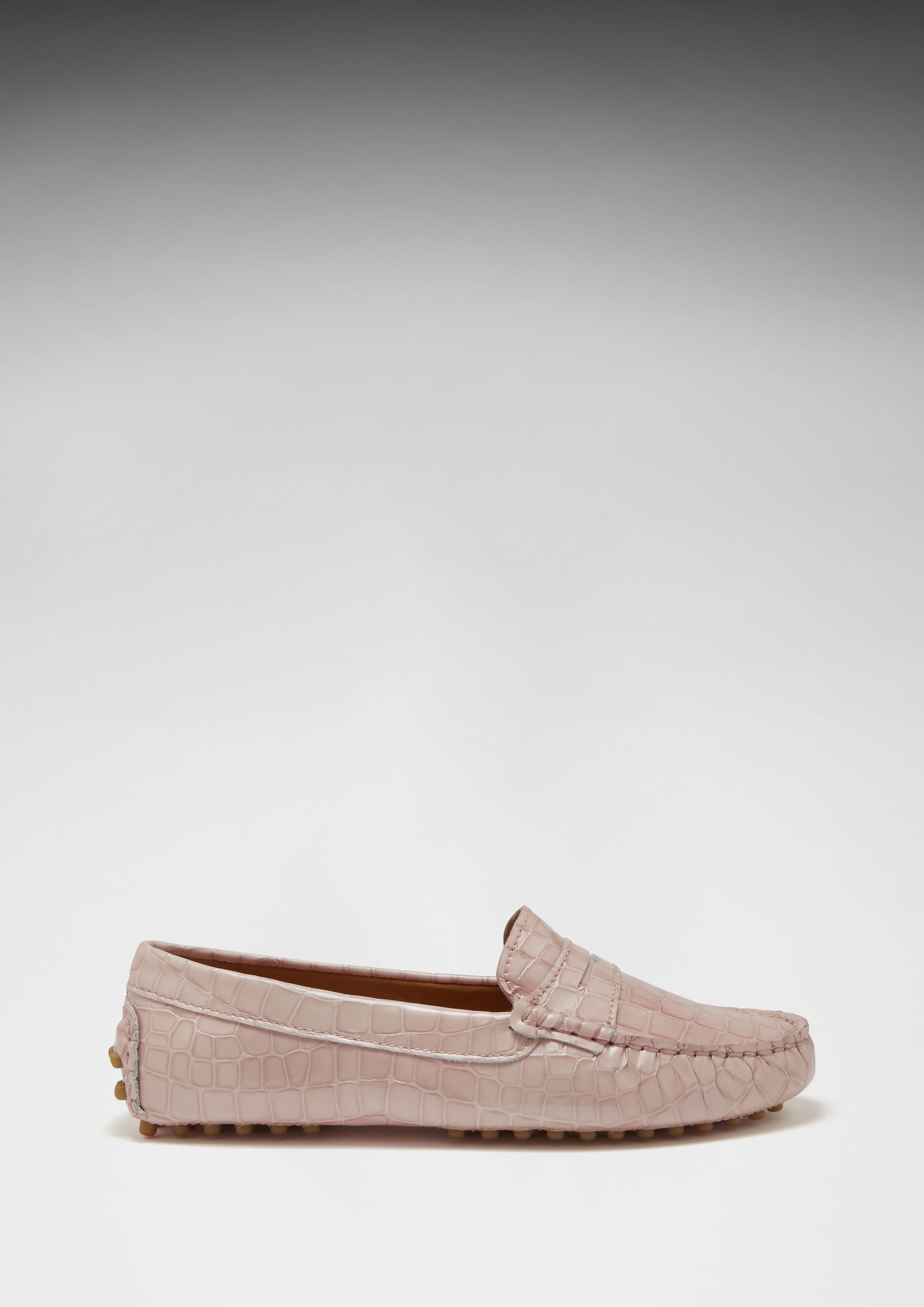 Hugs & Co Womens Penny Driving Loafers Powder Pink Print Patent Leather