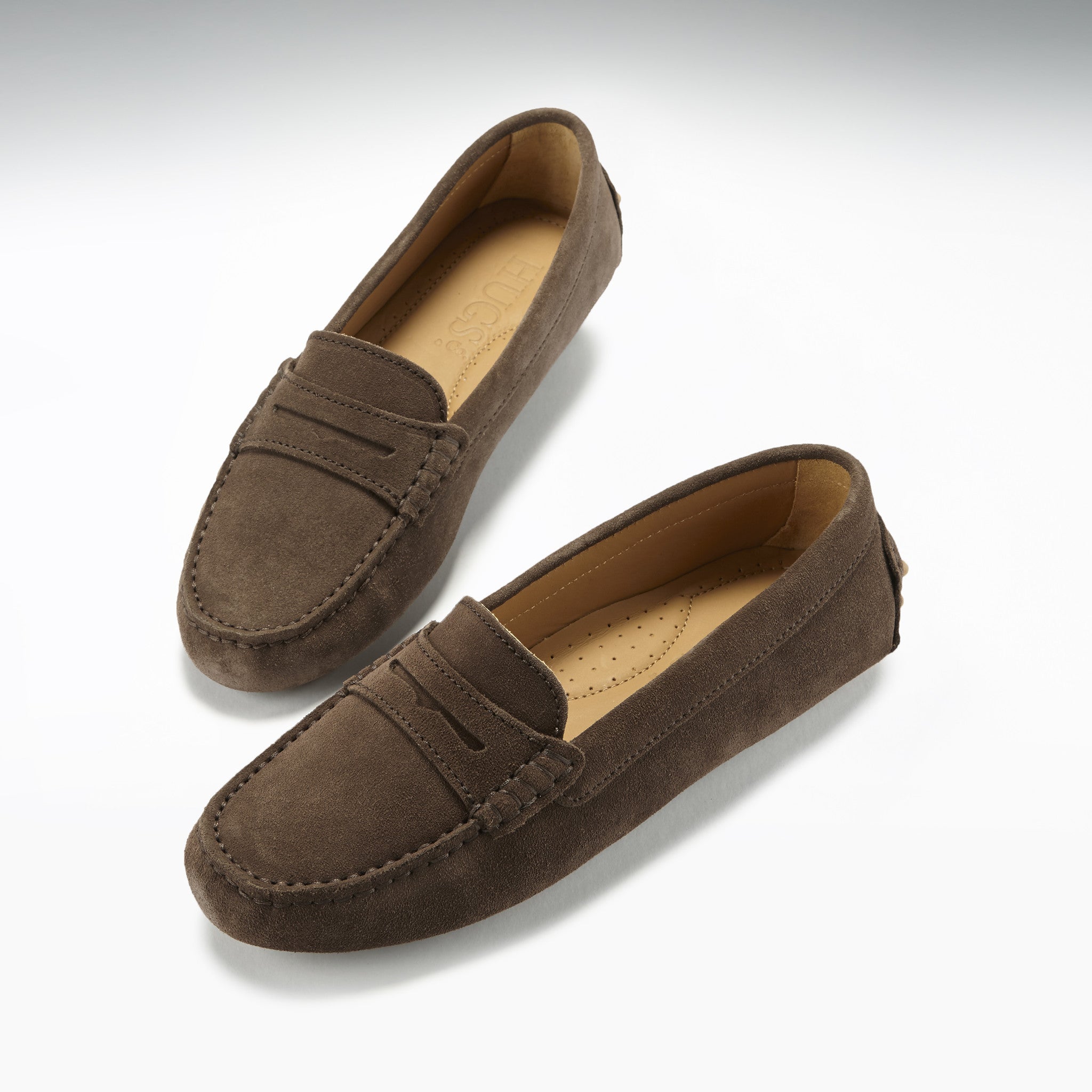 Hugs & Co Womens Penny Driving Loafers Brown Suede