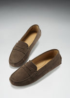 Hugs & Co Womens Penny Driving Loafers Brown Suede