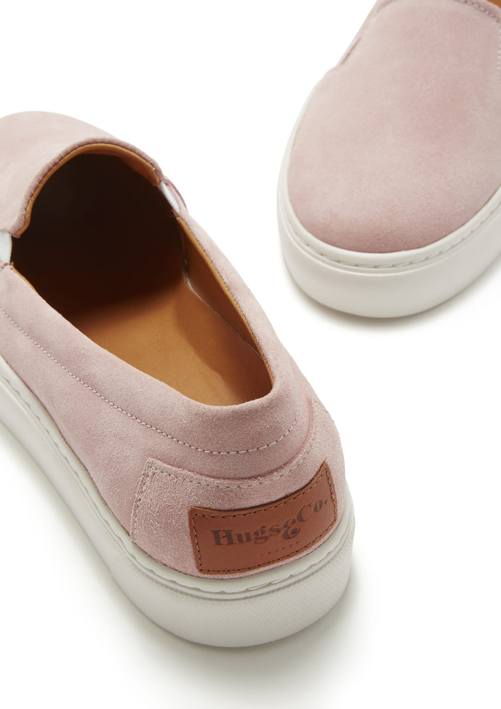 Hugs & Co Womens Slip-On Sneakers Ice Pink Suede