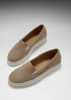 Hugs & Co Womens Slip-On Sneakers Taupe Suede