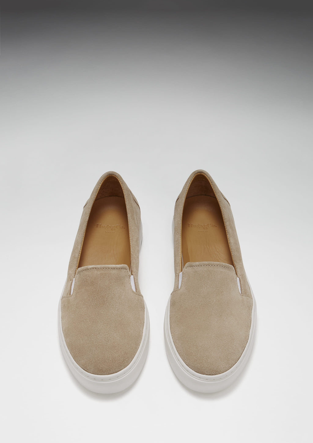 Hugs & Co Womens Slip-On Sneakers Taupe Suede