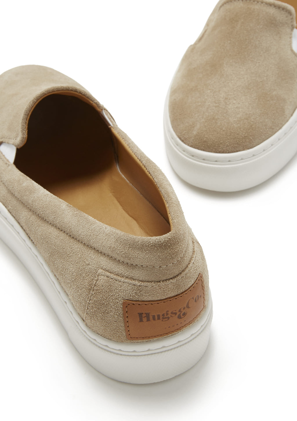 Hugs & Co Womens Slip-On Sneakers Taupe Suede