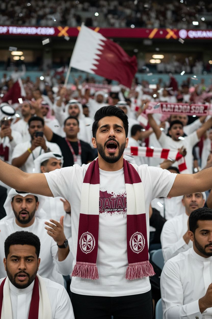 Qatar World Cup 2026 T-Shirt - Bold Graffiti Flag Design by StayClothed.com