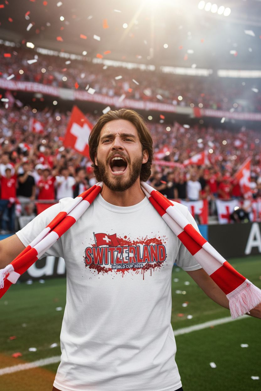 Switzerland World Cup 2026 T-Shirt - Bold Graffiti Flag Design by StayClothed.com