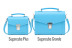 Zatchels Pastel Baby Blue Sugarcube handbag size guide view